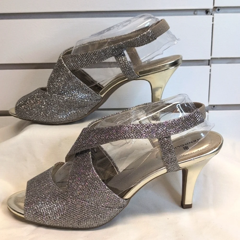 BANDOLINO Malorie Slingback Heels Peep Toe Gold Sparkle Women Size 10